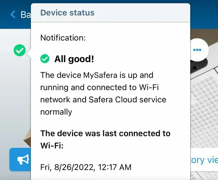 Safera Cloud -laitteen tila