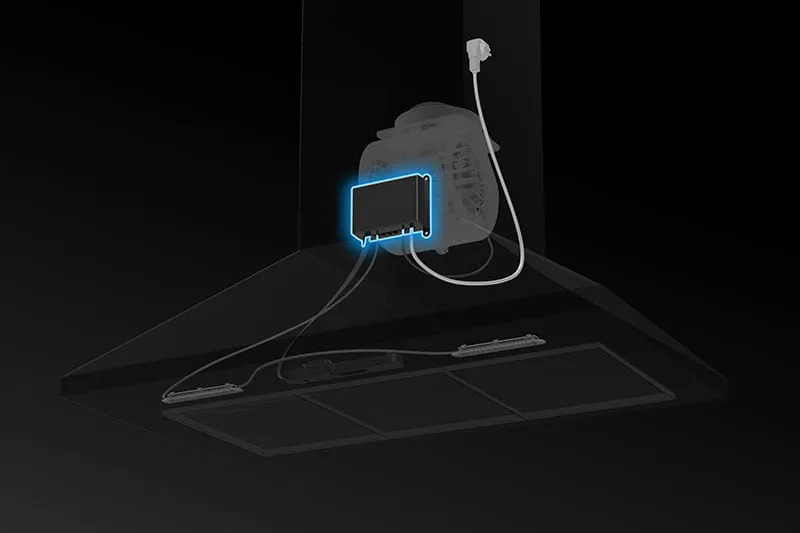 Virtalähde yhdistää pääyksikön, valaistuksen, ilmanvaihdon ja muut moduulit.