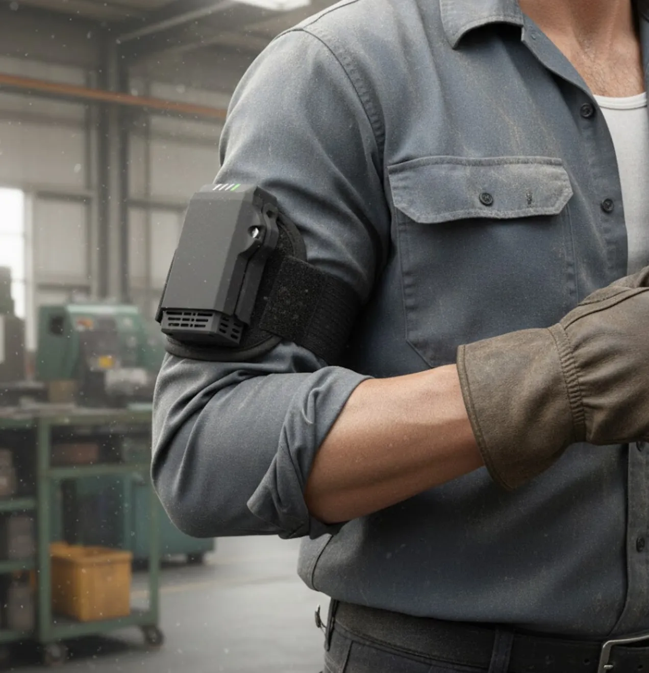 Safera DustHero på arbeidstakers arm i industrielt miljø