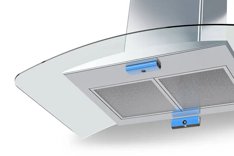 Airis sensorenhet är snabb och enkel att installera med självhäftande tejp, antingen på spisfläktens undersida eller på väggen.