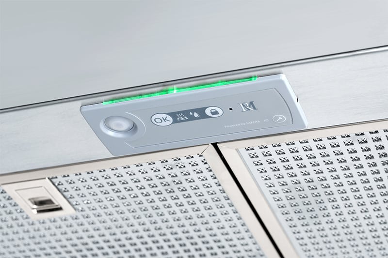 The sensor unit of Safera Siro stove guard is integrated into a cooker hood