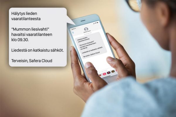 Safera liesivahti lähettää tekstiviestin lieden vaaratilanteista, jolloin liesipalot voidaan estää