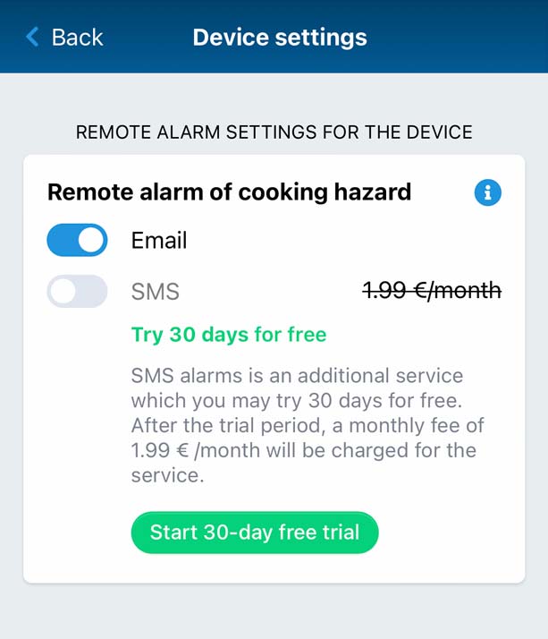 Safera Cloud remote alarms settings